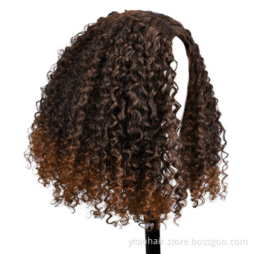 Afro Curly Synthetic Hair Bob Wig Black Ombre Brown blonde Curly bob Wig Short Middle part Curly  afro wig synthetic hair vendor